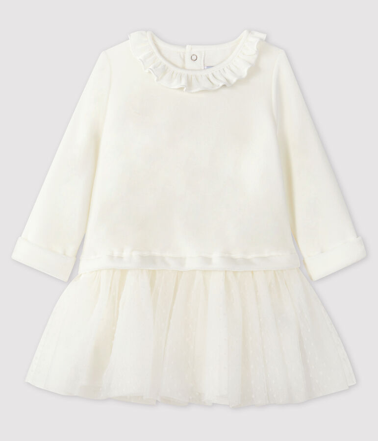 Robe manches longues b&eacute;b&eacute; fille blanc MARSHMALLOW