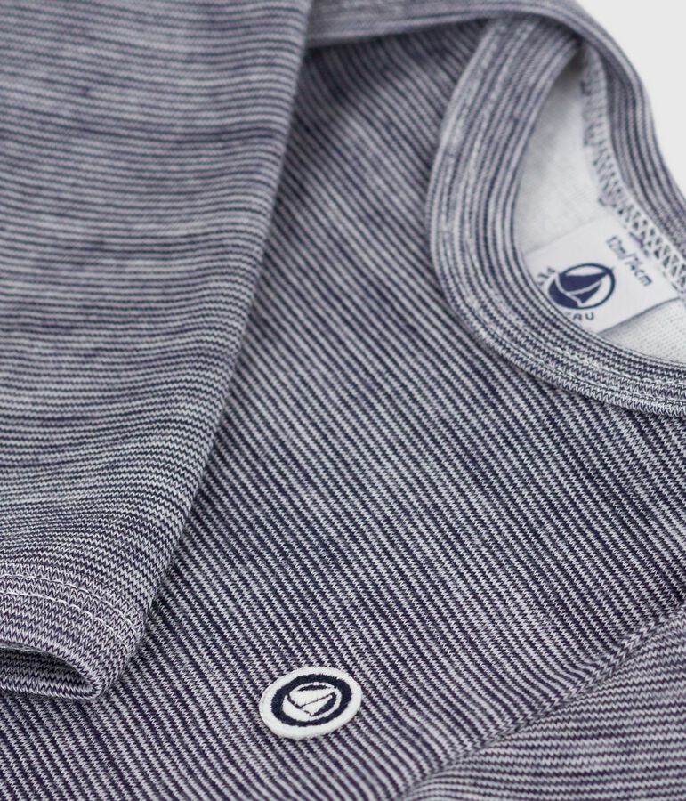 Body manches longues b&eacute;b&eacute; en laine et coton bleu SOIR/ MARSHMALLOW