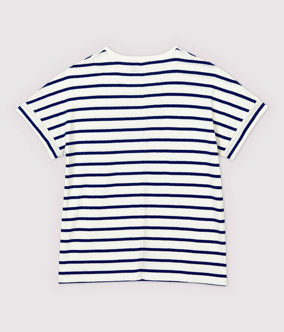 T-shirt en coton/lin rayé Femme blanc MARSHMALLOW/bleu MEDIEVAL