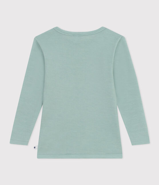 Tee shirt manches longues petite fille/petit garçon en laine et coton vert PAUL