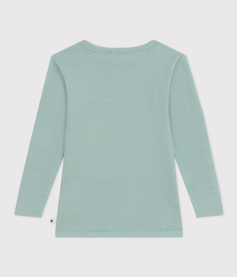 Tee shirt manches longues petite fille/petit gar&ccedil;on en laine et coton vert PAUL