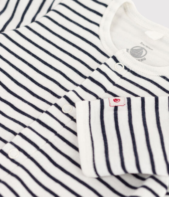 Bodyjama à rayures bébé en coton blanc MARSHMALLOW/bleu SMOKING