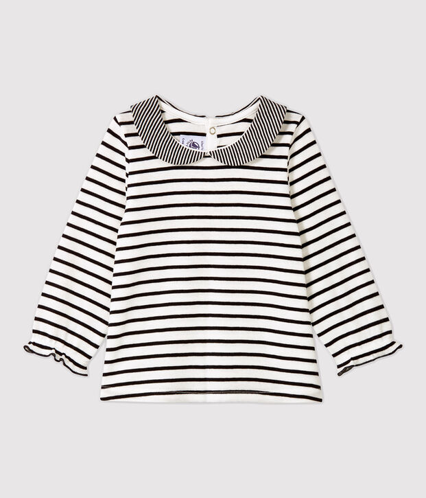 Blouse en coton b&eacute;b&eacute;. blanc/bleu