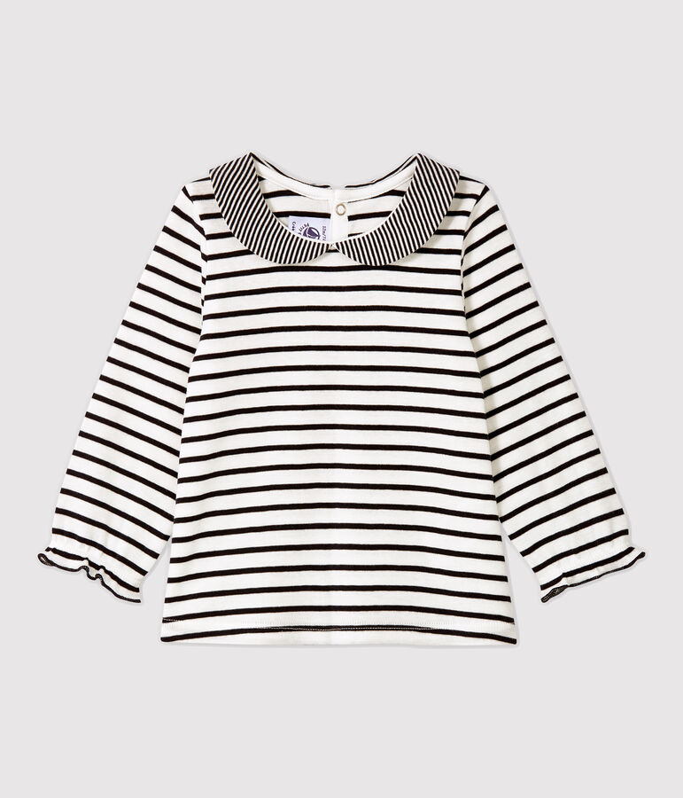 Blouse en coton b&eacute;b&eacute;. blanc MARSHMALLOW/bleu SMOKING