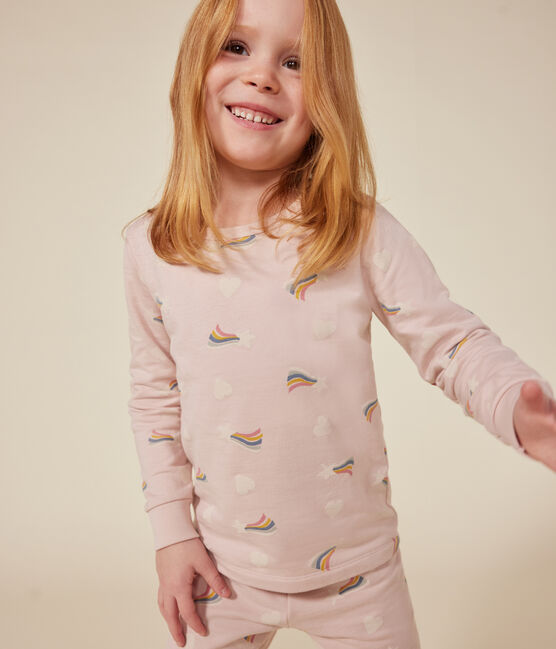 Pyjama en molleton gratté imprimé étoiles et cœurs enfant rose SALINE/blanc MULTICO