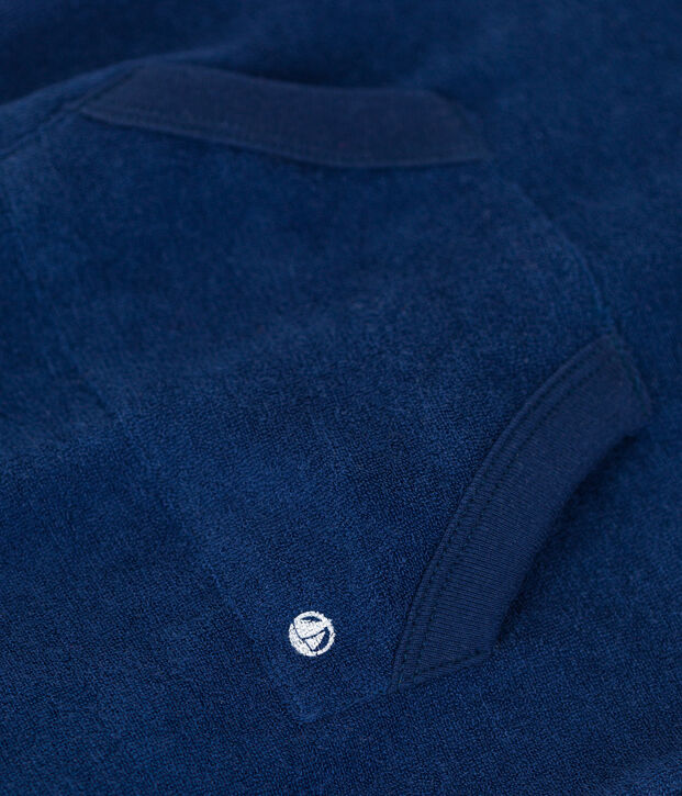 Combinaison courte b&eacute;b&eacute; en bouclette &eacute;ponge bleu fonc&eacute;