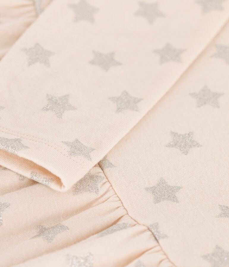 Robe manches longues en tubique imprim&eacute; enfant fille &eacute;cru/gris