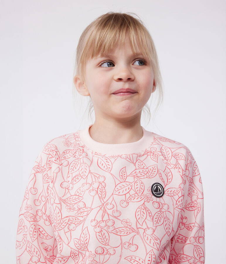 Sweatshirt enfant en coton imprim&eacute; rose FLEUR/ SPI