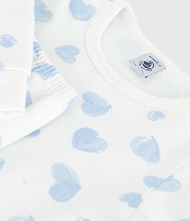 Pyjama enfant en molleton imprim&eacute; c&oelig;urs blanc/multicouleur