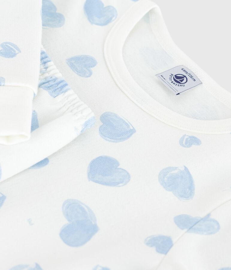 Pyjama enfant en molleton imprim&eacute; c&oelig;urs blanc MARSHMALLOW/blanc MULTICO