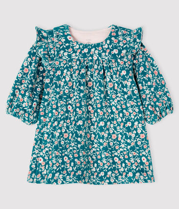 PETIT BATEAU - Robe manches longues fleurie bébé fille en velours