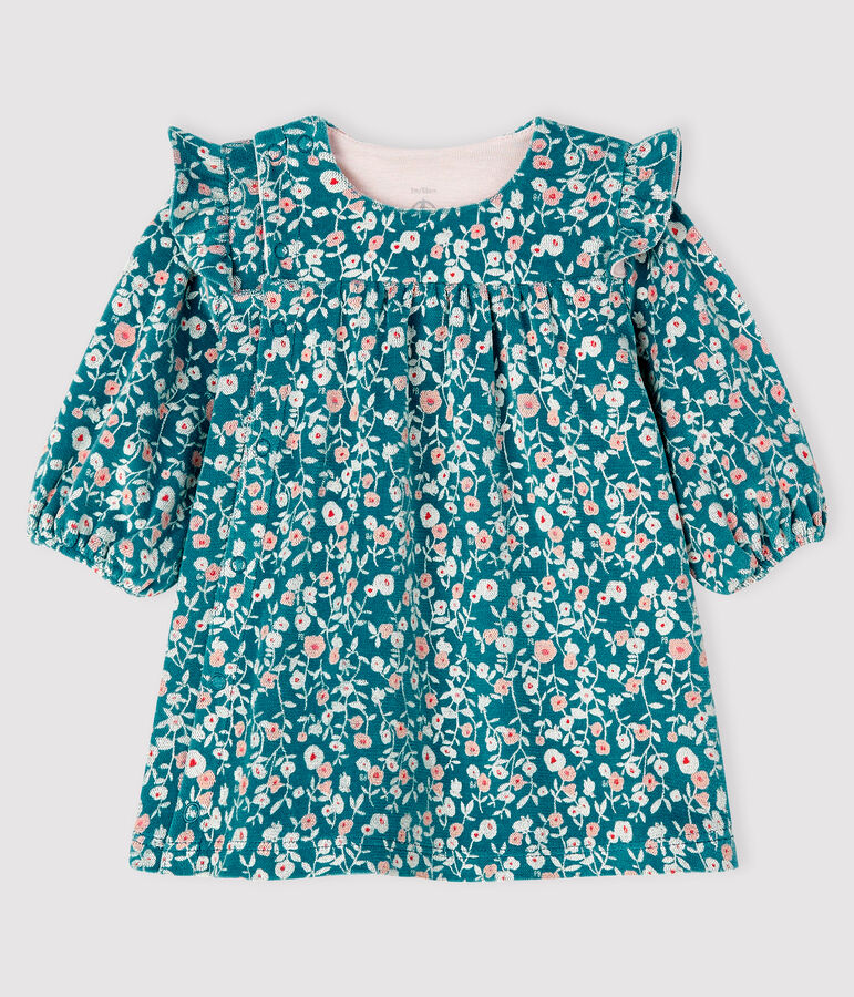 Robe manches longues fleurie b&eacute;b&eacute; fille en velours MOZAIK/&eacute;cru MULTICO