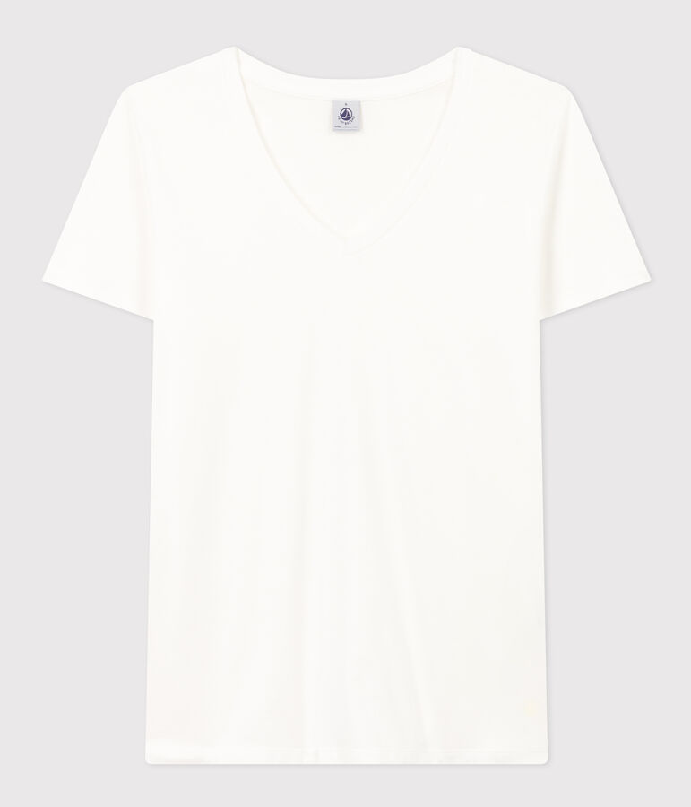 Tee-shirt LE DROIT col V en coton Femme blanc