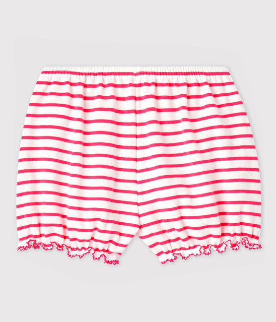 Culotte bloomer rayée en coton bébé fille. blanc MARSHMALLOW/rose GEISHA