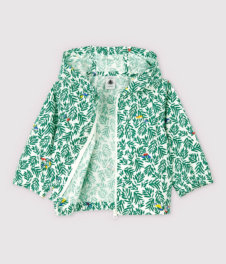 Coupe-vent en maille enduite b&eacute;b&eacute; gar&ccedil;on blanc MARSHMALLOW/vert GAZON/ MULTICO