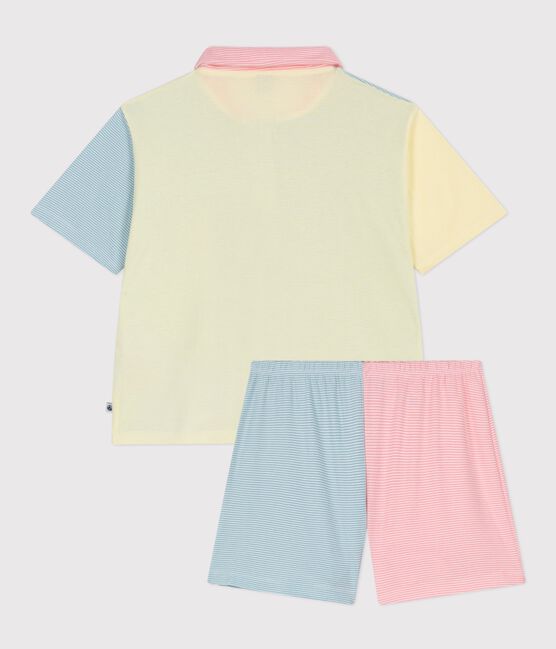 Pyjama short boutonné femme en coton à rayures blanc MARSHMALLOW/blanc MULTICO