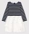 Robe manches longues coton et tulle enfant fille bleu SMOKING/blanc MARSHMALLOW