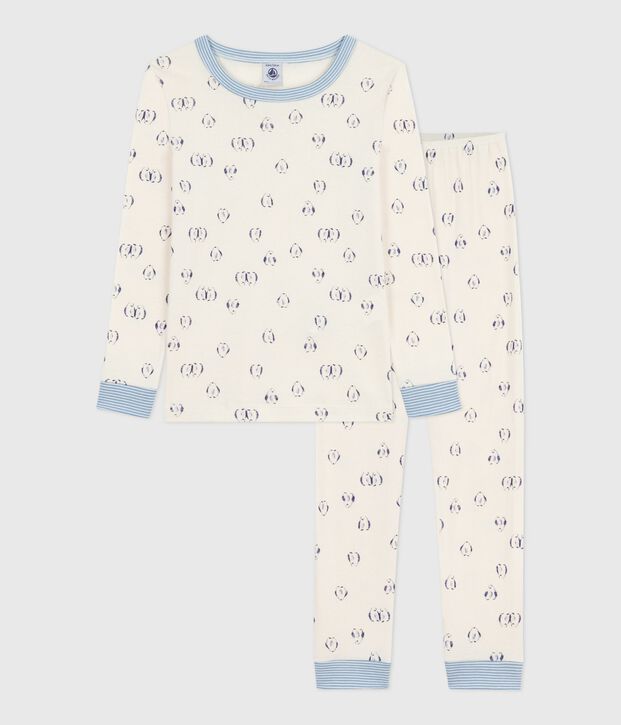 Pyjama enfant en coton tr&egrave;s ajust&eacute; imprim&eacute; bleu/bleu