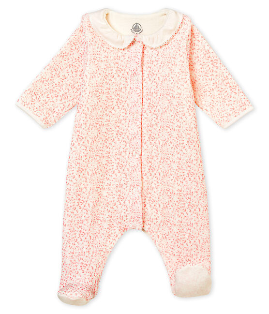Bodyjama bébé fille en velours de coton imprimé blanc MARSHMALLOW/rose JOLI
