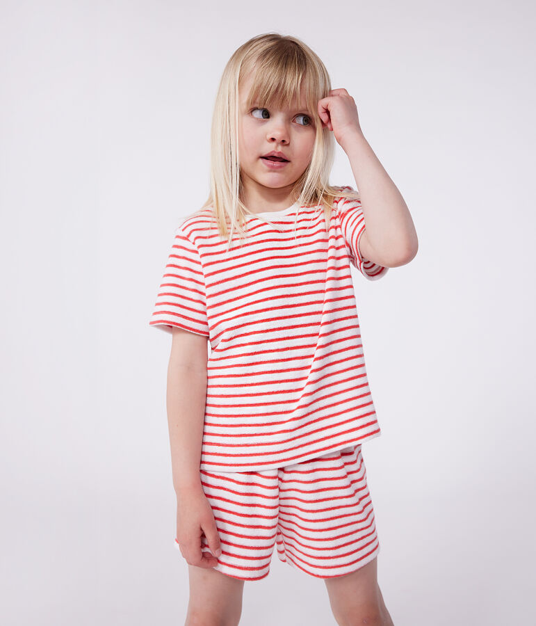 Pyjama short enfant en coton &eacute;ponge &agrave; rayures rouge MARSHMALLOW/ SPI