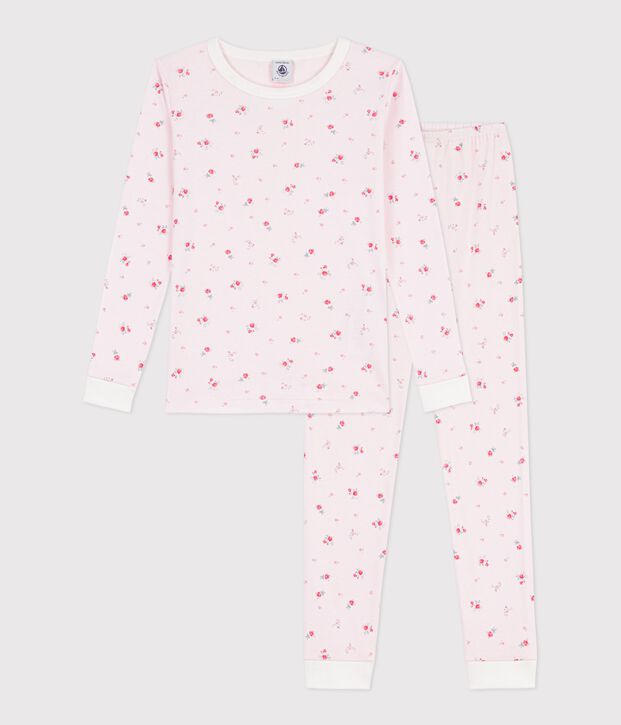 Pyjama tr&egrave;s ajust&eacute; enfant en coton imprim&eacute; fleuri rose/multicouleur