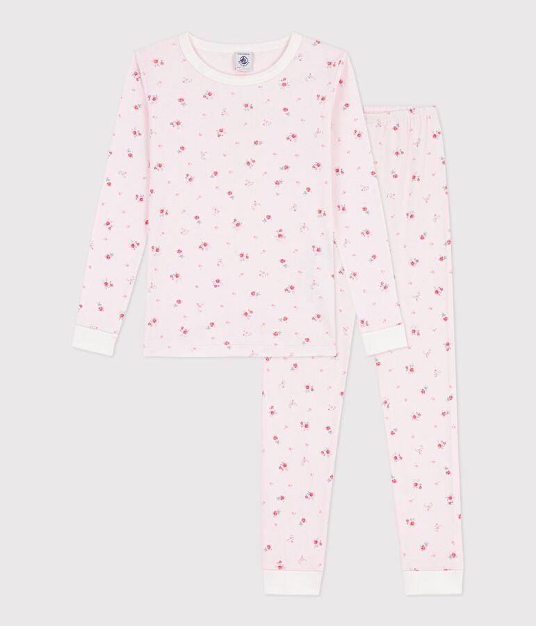Pyjama tr&egrave;s ajust&eacute; enfant en coton imprim&eacute; fleuri rose/multicouleur