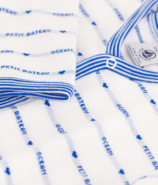 Dors-bien jacquard en coton blanc/bleu