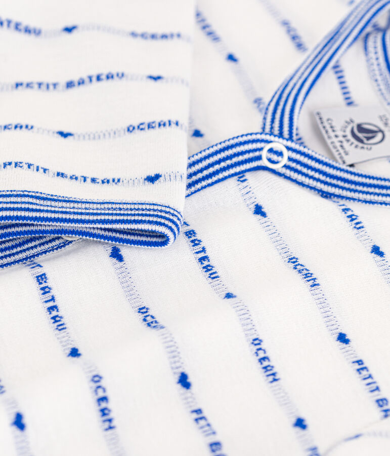 Dors-bien jacquard en coton blanc MARSHMALLOW/bleu PERSE