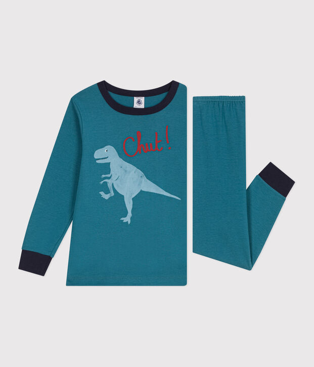 Pyjama enfant en coton manches longues dinosaure vert