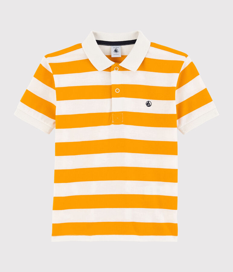 Polo manches courtes en jersey enfant gar&ccedil;on jaune/blanc