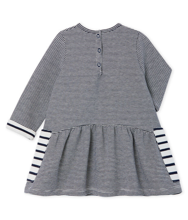Robe manches longues b&eacute;b&eacute; fille ray&eacute;e bleu/blanc