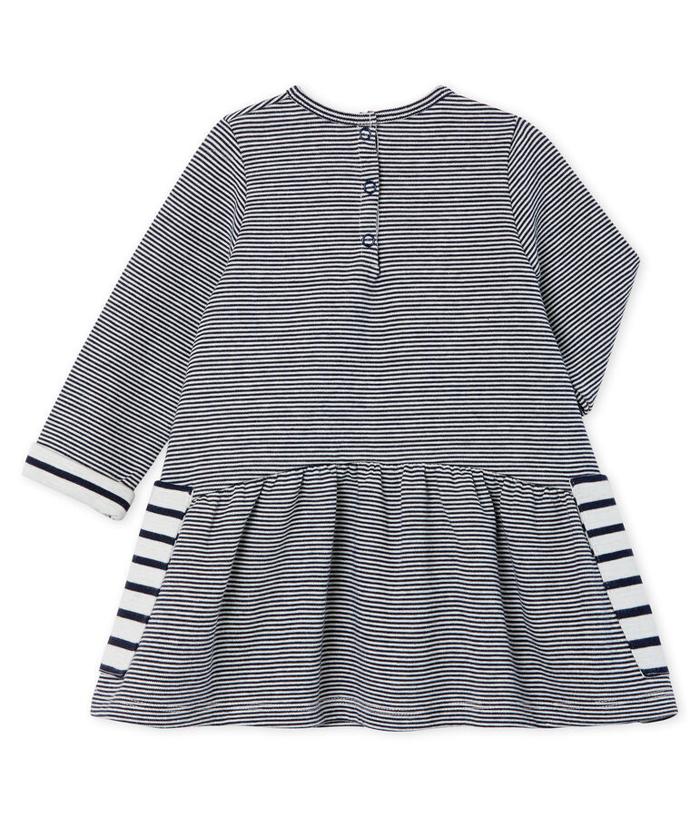 Robe manches longues b&eacute;b&eacute; fille ray&eacute;e bleu/blanc