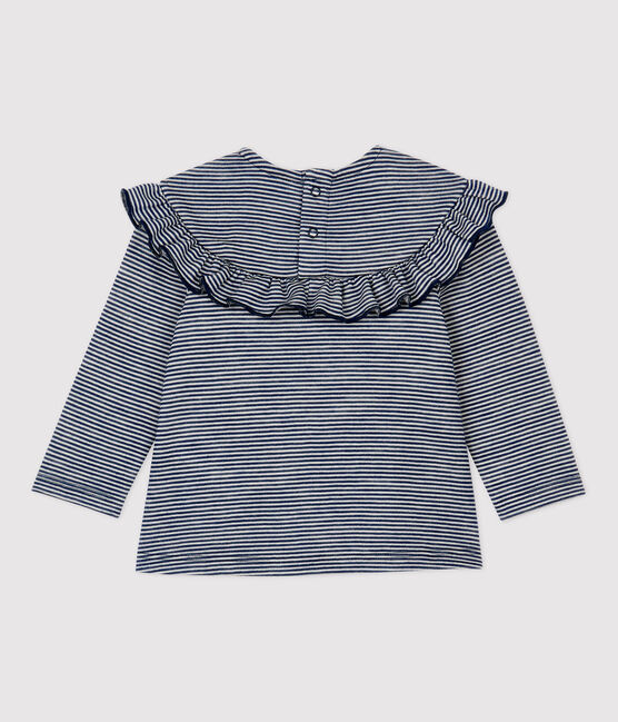 Blouse en laine et coton bébé bleu MEDIEVAL/blanc MARSHMALLOW