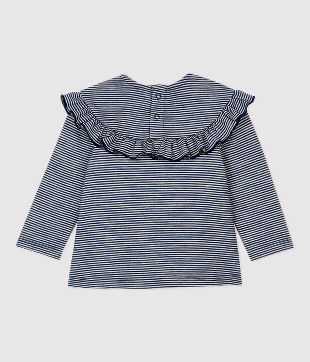 Blouse en laine et coton b&eacute;b&eacute; bleu/blanc