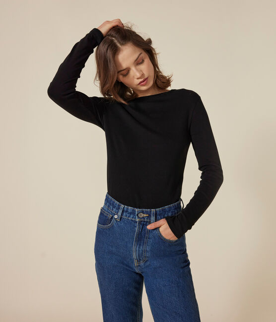 Tee-shirt l'Iconique manches longues en côte unie femme noir BLACK