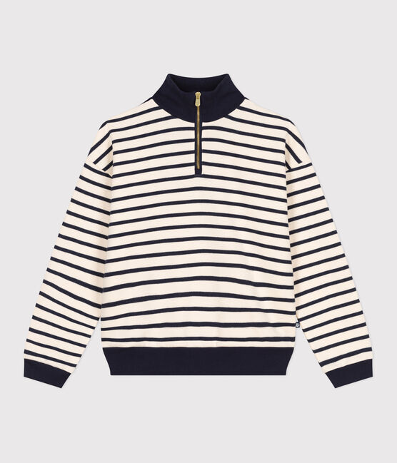 Sweatshirt col camionneur en molleton gratté femme blanc AVALANCHE/bleu SMOKING