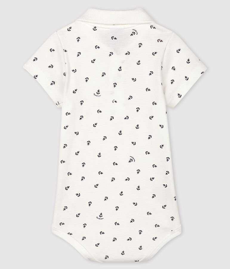 Body imprim&eacute; en coton manches courtes b&eacute;b&eacute; gar&ccedil;on blanc MARSHMALLOW/bleu SMOKING