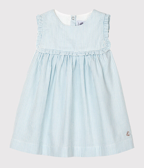 Robe sans manches bébé fille rayée blanc MARSHMALLOW/bleu ACIER