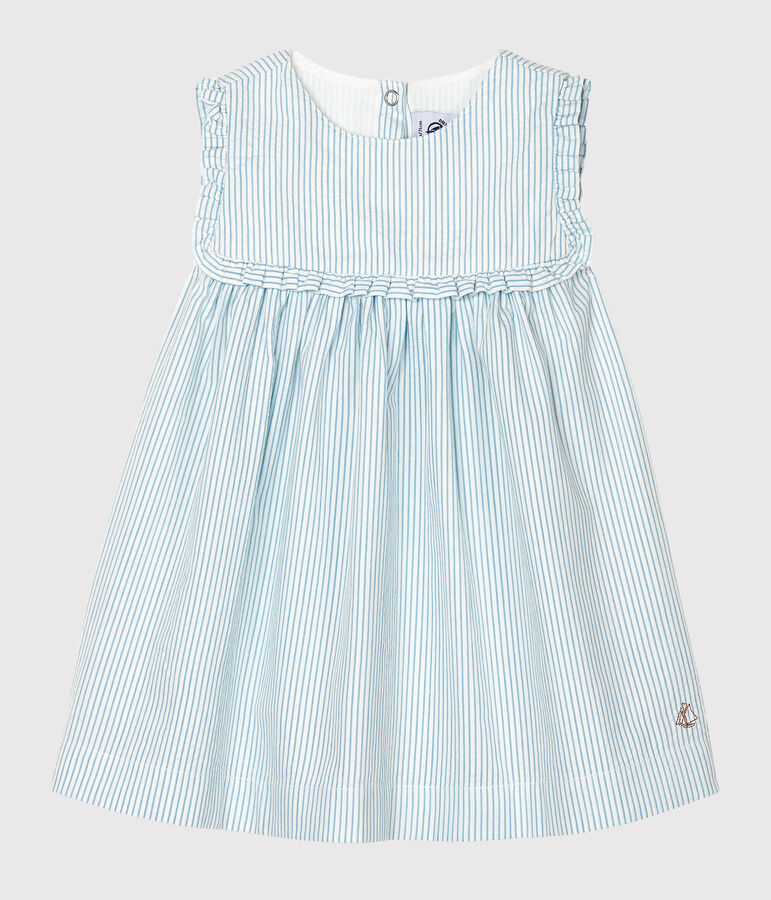 Robe sans manches b&eacute;b&eacute; fille ray&eacute;e blanc/bleu