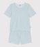 Pyjama short femme en coton &eacute;ponge &agrave; rayures blanc/vert