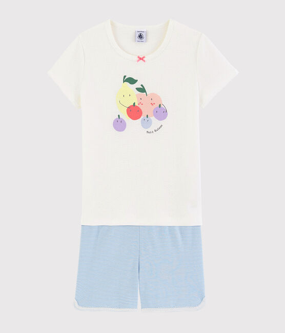 Pyjacourt motif fruits d'été petite fille en coton blanc MARSHMALLOW/blanc MULTICO