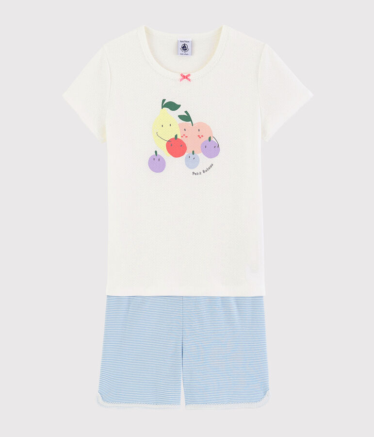 Pyjacourt motif fruits d'&eacute;t&eacute; petite fille en coton blanc MARSHMALLOW/blanc MULTICO