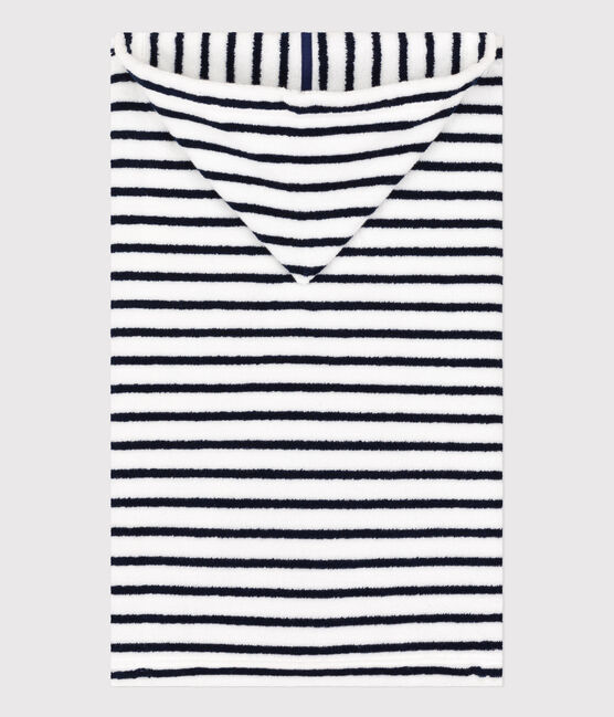 Cape de bain à rayures bébé en éponge blanc LAIT/bleu MEDIEVAL