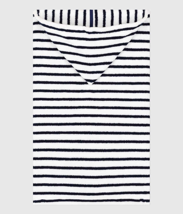 Cape de bain &agrave; rayures b&eacute;b&eacute; en &eacute;ponge blanc/bleu