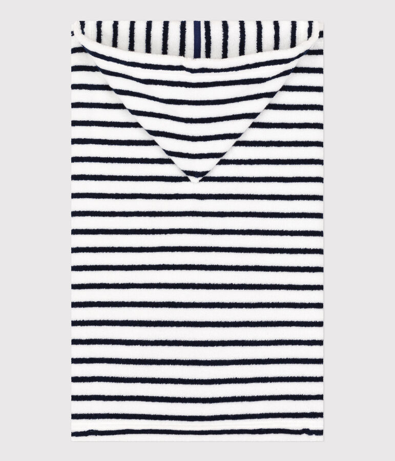 Cape de bain &agrave; rayures b&eacute;b&eacute; en &eacute;ponge blanc/bleu