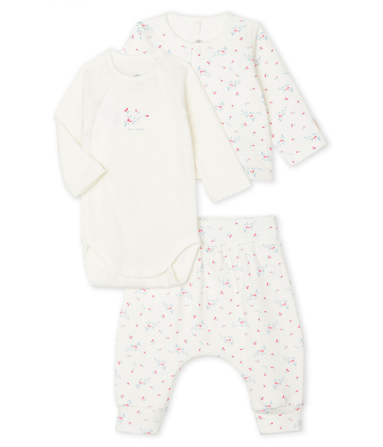 Ensemble 3 pi&egrave;ces b&eacute;b&eacute; mixte en tubique blanc/multicouleur