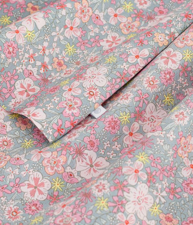 Robe sans manches enfant en coton imprim&eacute;e fleurs bleu/multicouleur