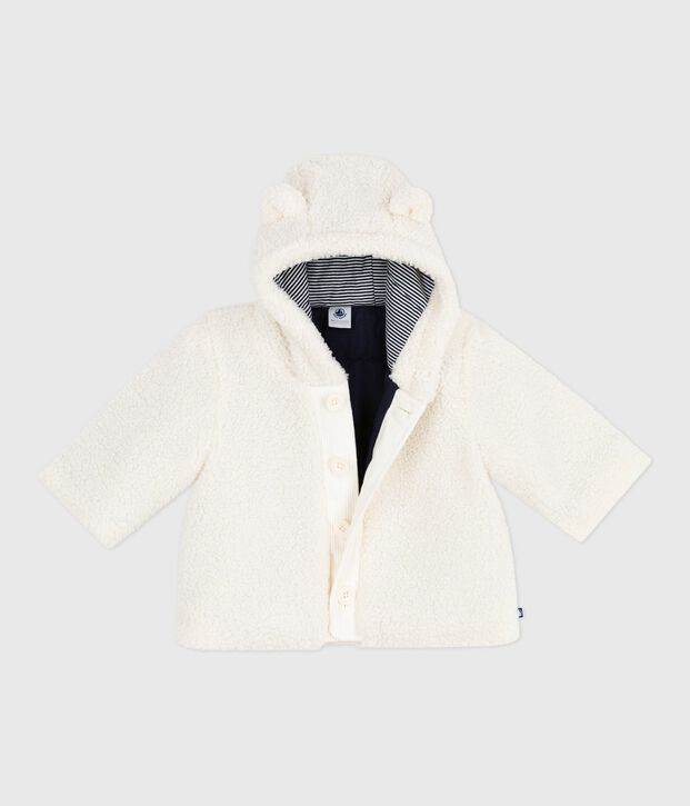 Manteau &agrave; capuche b&eacute;b&eacute; ouatin&eacute; en sherpa blanc cass&eacute;