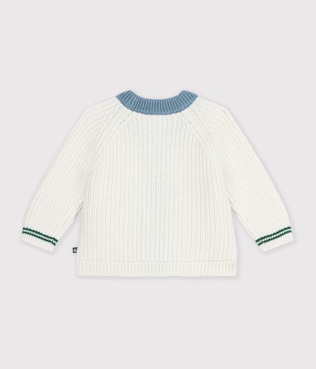 Cardigan b&eacute;b&eacute; en tricot laine et coton &agrave; d&eacute;tails contrast&eacute;s blanc/multicouleur