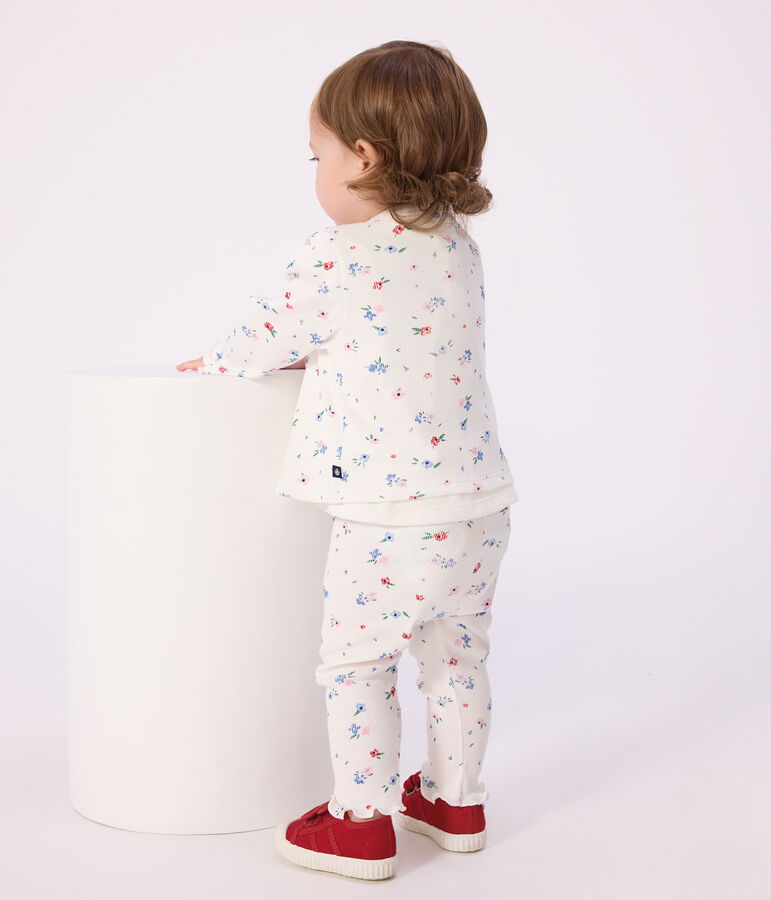 Legging b&eacute;b&eacute; en coton, imprim&eacute; fleurs blanc/multicouleur